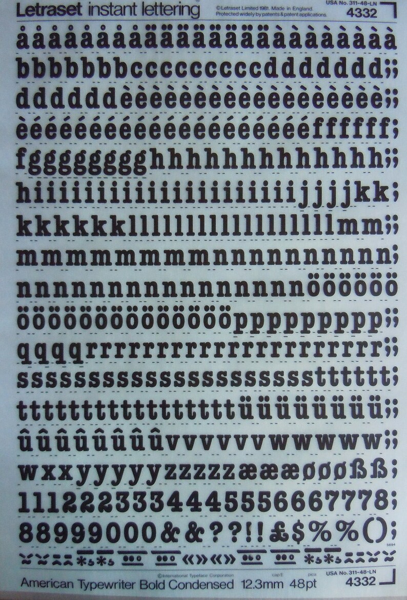 AMERICAN TYPEWRITER Bold CONDENSED Letraset Instant Rub on Etsy