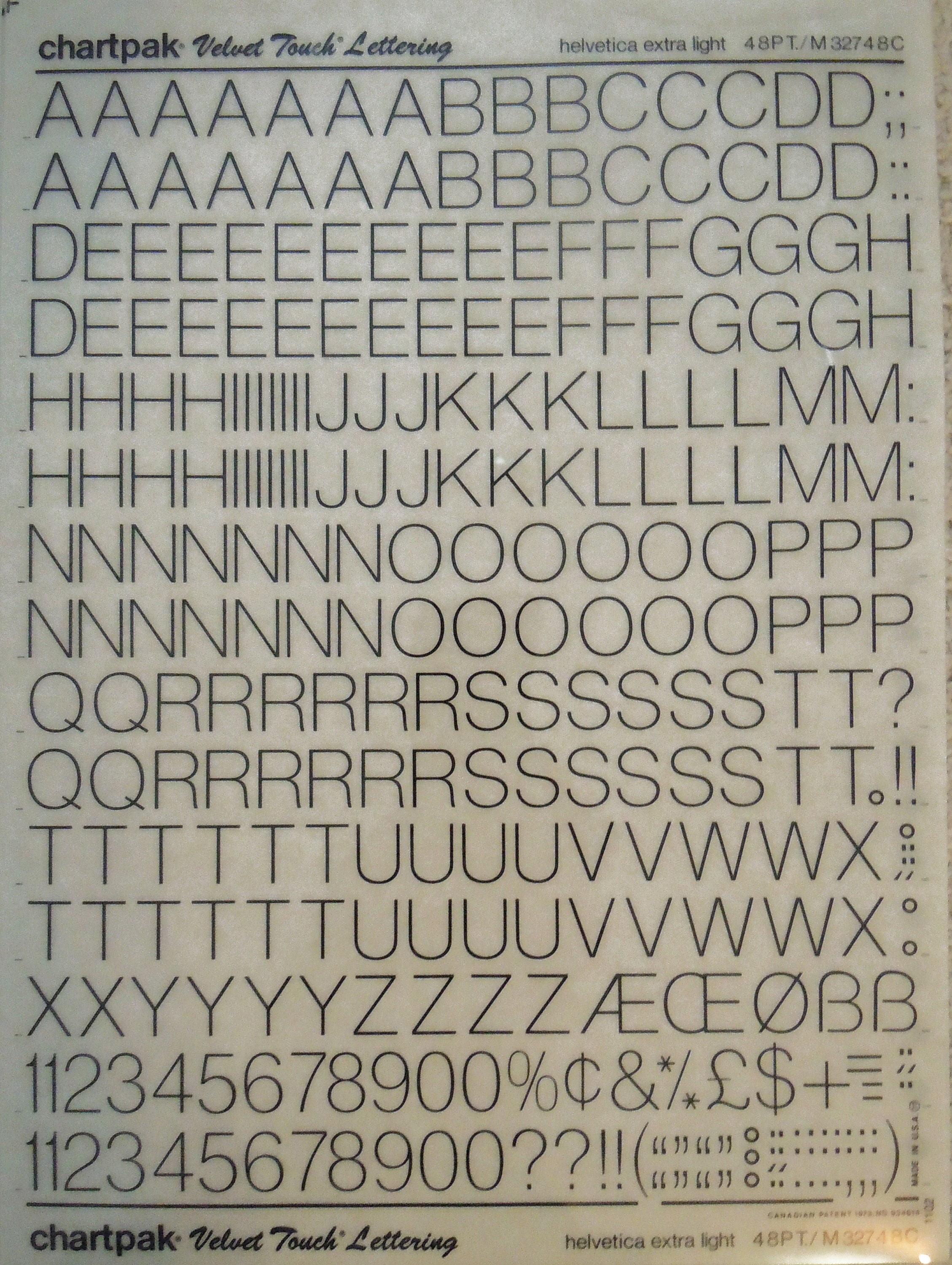 Chartpak Lettering Transfer HELVETICA EXTRA LIGHT (36pt/24pt/18pt) Chartpak Dry Letter Transfers ...