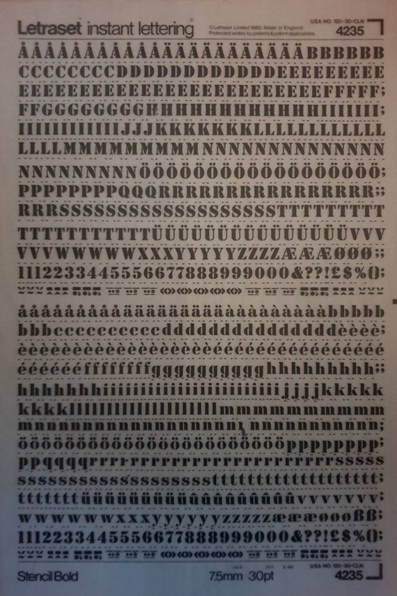 STENCIL BOLD (72pt/48pt/36pt) Letraset Vintage Instant Rub on