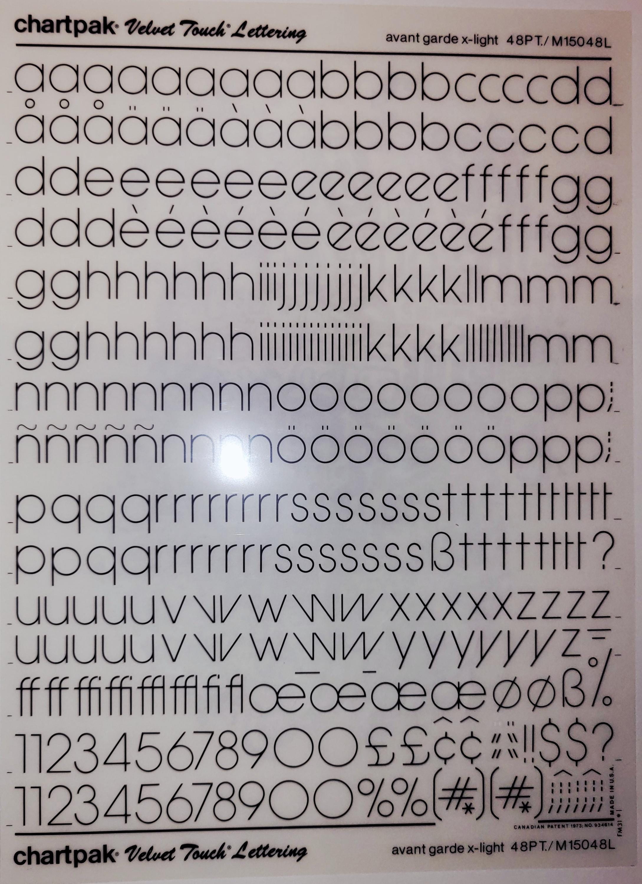 Chartpak Lettering Transfer AVANT GARDE Gothic X-light (72pt/24pt) Letraset/ Chartpak Instant Rub ...