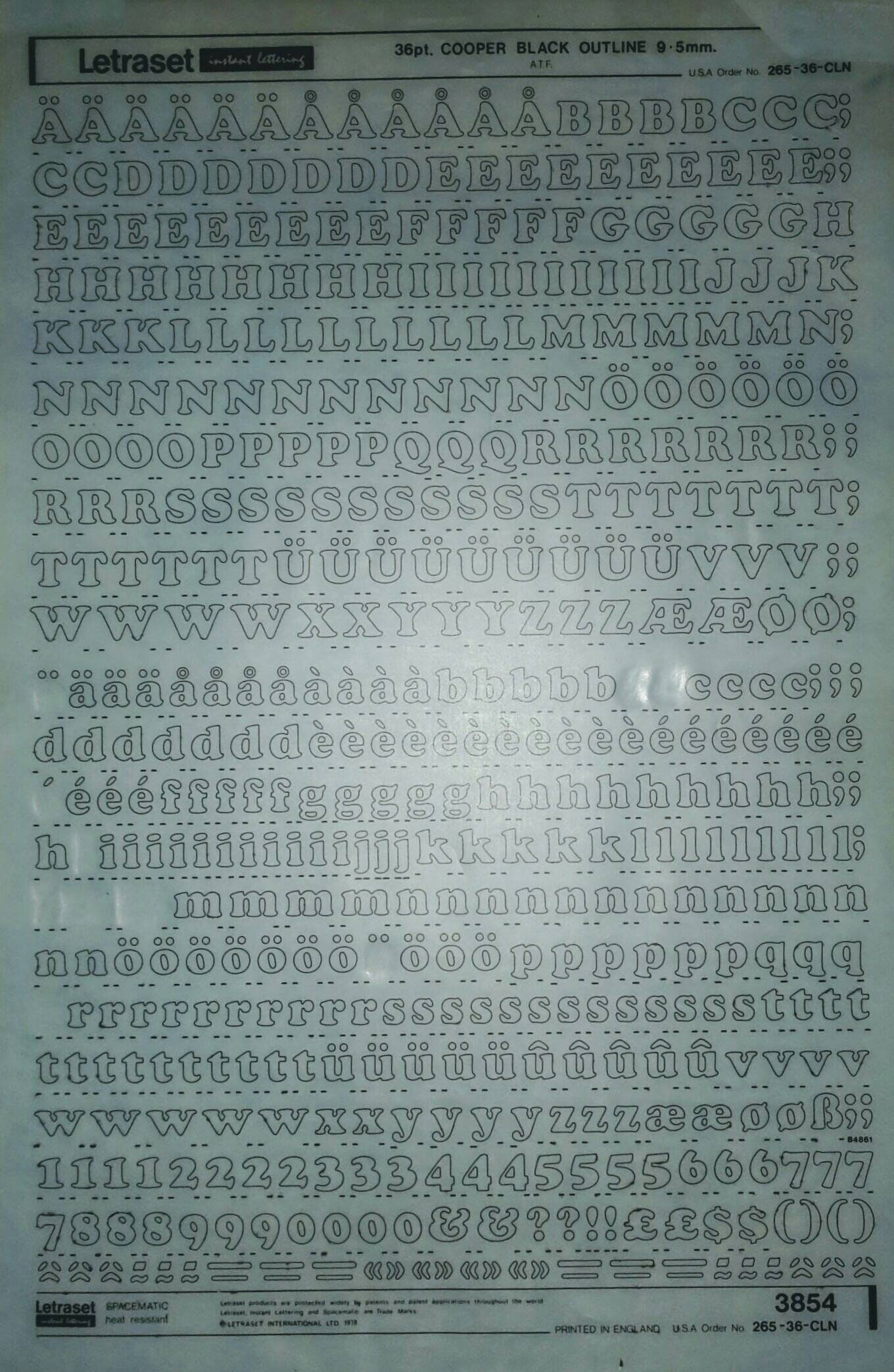 COOPER BLACK OUTLINE - Letraset Vintage Instant Rub on