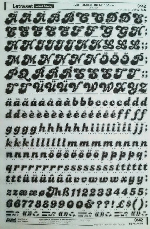 Candice Inline Letraset Rub On Letter Number Transfers Choose Font Size