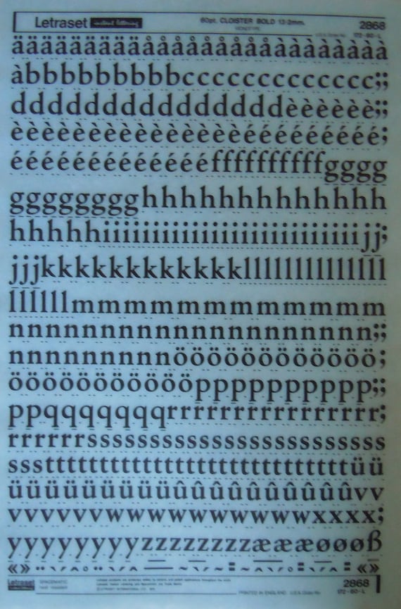 CLOISTER BOLD - Letraset のインスタント ラビング レター/数字転写