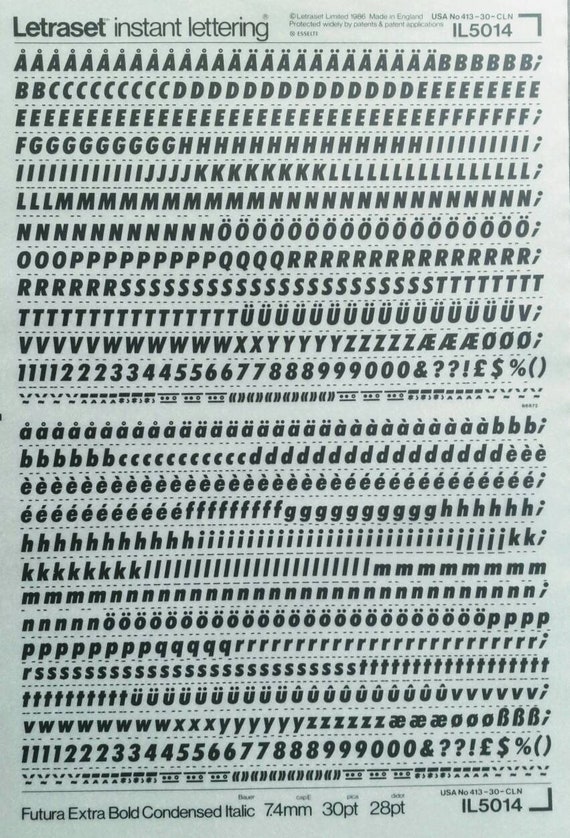 FUTURA EXTRA Bold Condensed Italic (36pt) Letraset Instant
