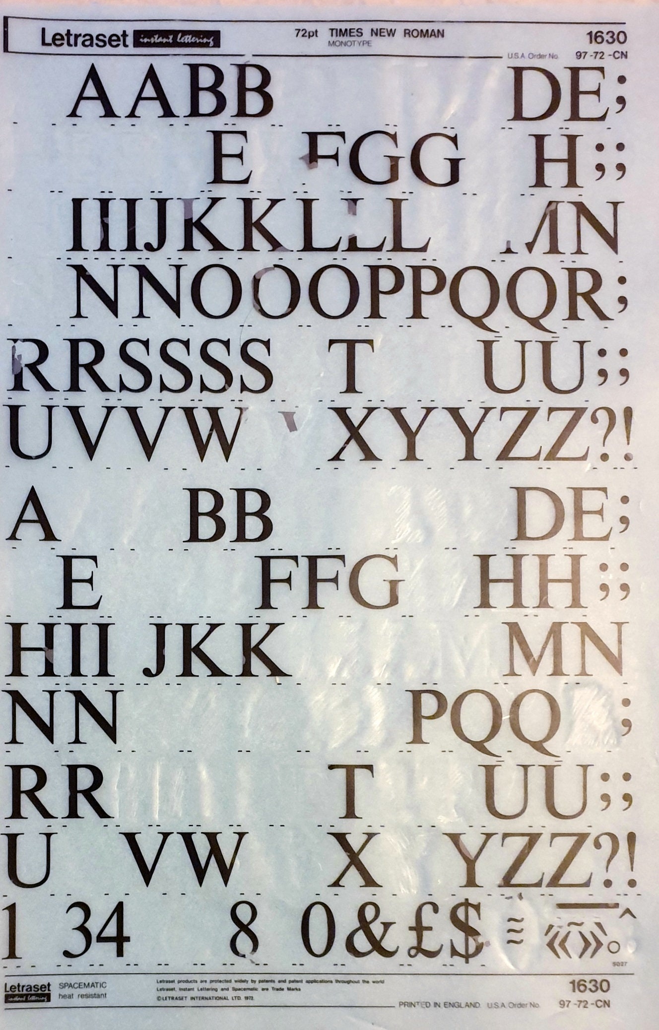 Times Roman Lettering TIMES NEW ROMAN (60pt/48pt) Letraset Vintage Instant Lettering Rub on ...