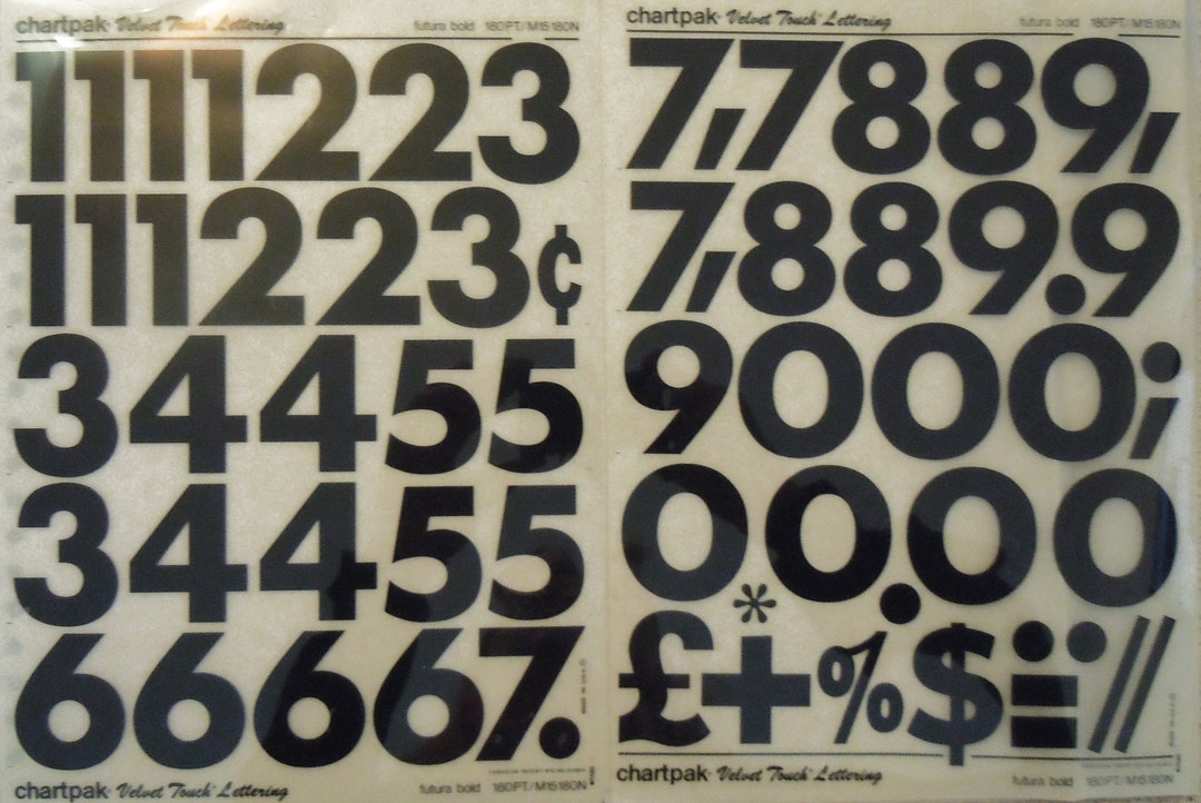 Chartpak Lettering Transfer FUTURA Bold NUMBERS (144pt) Chartpak Instant Dry Numeral Transfers ...