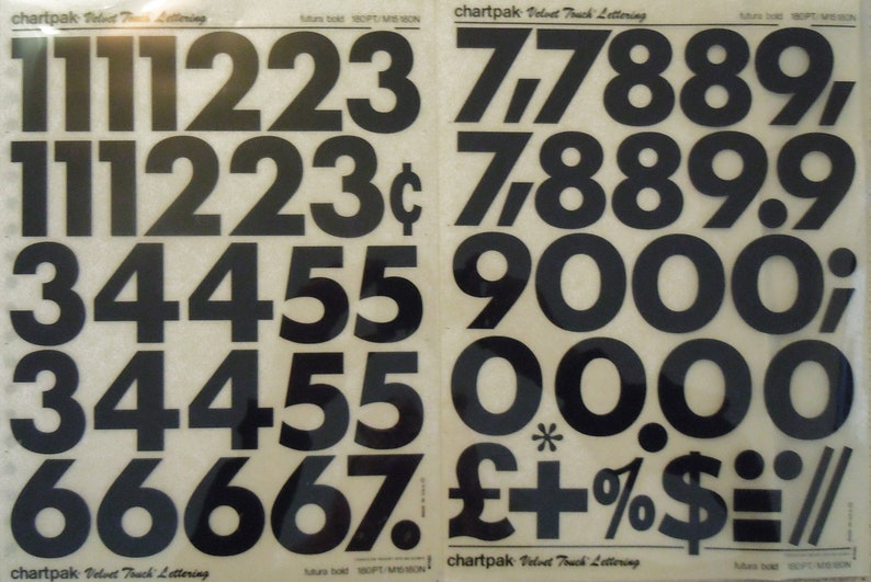 FUTURA Bold NUMBERS Chartpak Instant Dry Numeral Transfers Etsy