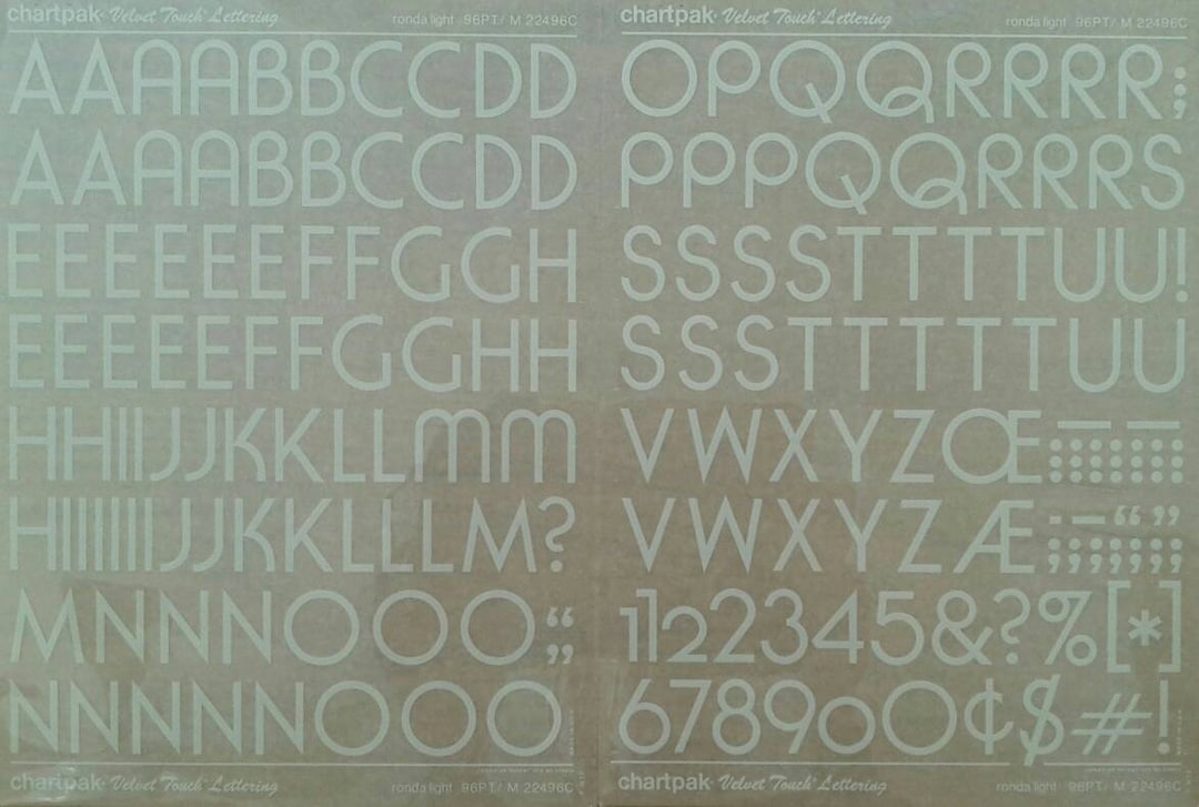 Chartpak Lettering Transfer RONDA LIGHT - White Vintage Chartpak Letter/number Dry Rub on Transfers ...