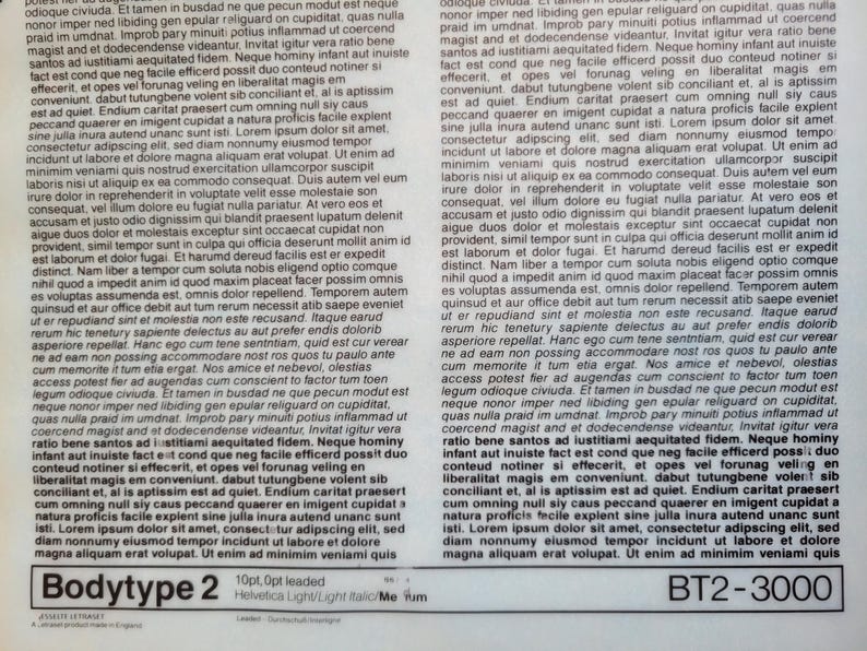 May include: A printed page with columns of text in a serif font. The text is in black ink on a white background. At the bottom, the text "Bodytype 2" is printed, along with "BT2-3000".