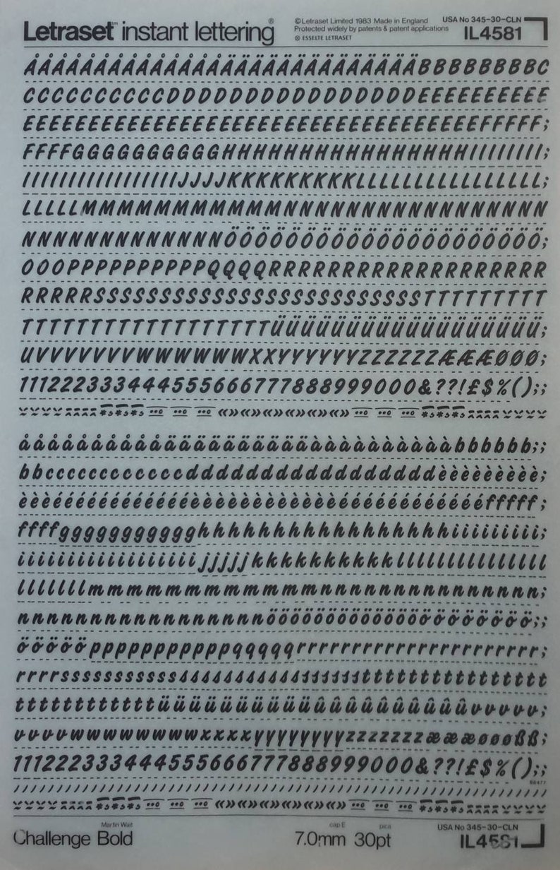 CHALLENGE BOLD (54pt/48pt/36pt/30pt) Letraset Instant Dry Rub on Letter ...