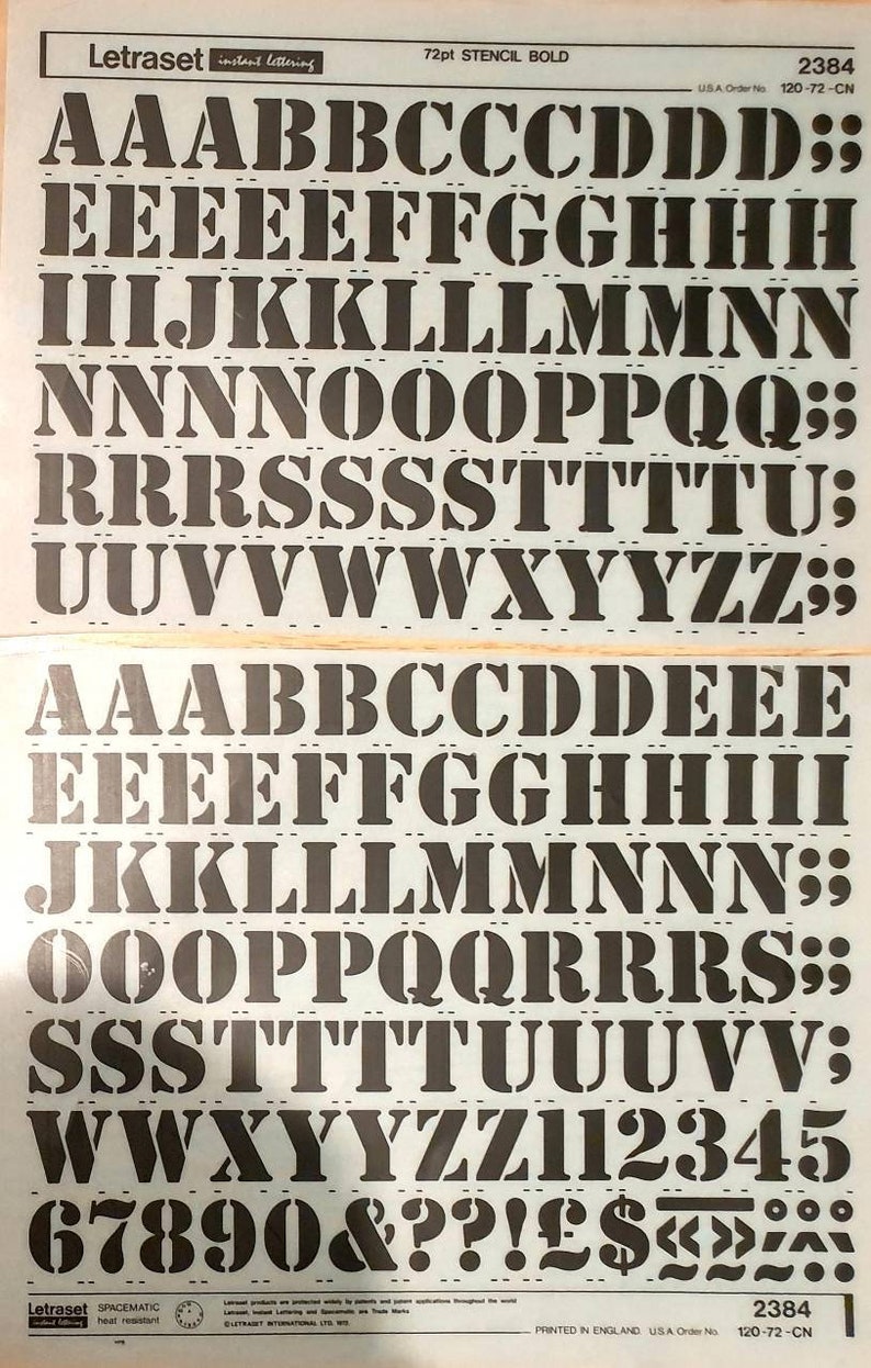 STENCIL BOLD (72pt/48pt/36pt) Letraset Vintage Instant Rub on Letter ...