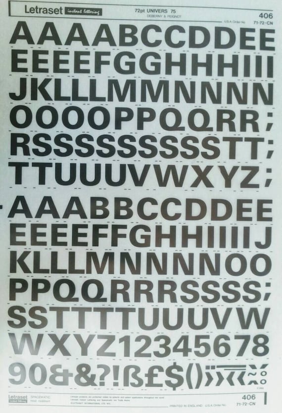 UNIVERS 75 (48pt/60pt/72pt) Letraset Instant Vintage Dry Rub on