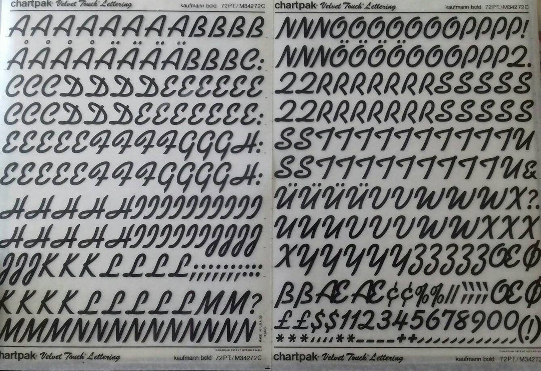 Chartpak Lettering Transfer KAUFMANN BOLD (72pt/60pt/48pt) Chartpak Vintage Letter/number Dry Rub ...