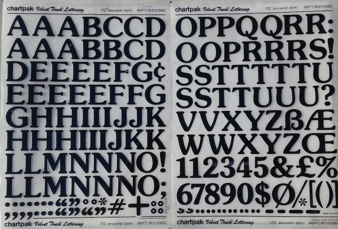 Chartpak Lettering Transfer ITC SOUVENIR DEMI (24pt/36pt/48pt/60pt/72pt/96pt) Chartpak Letter ...