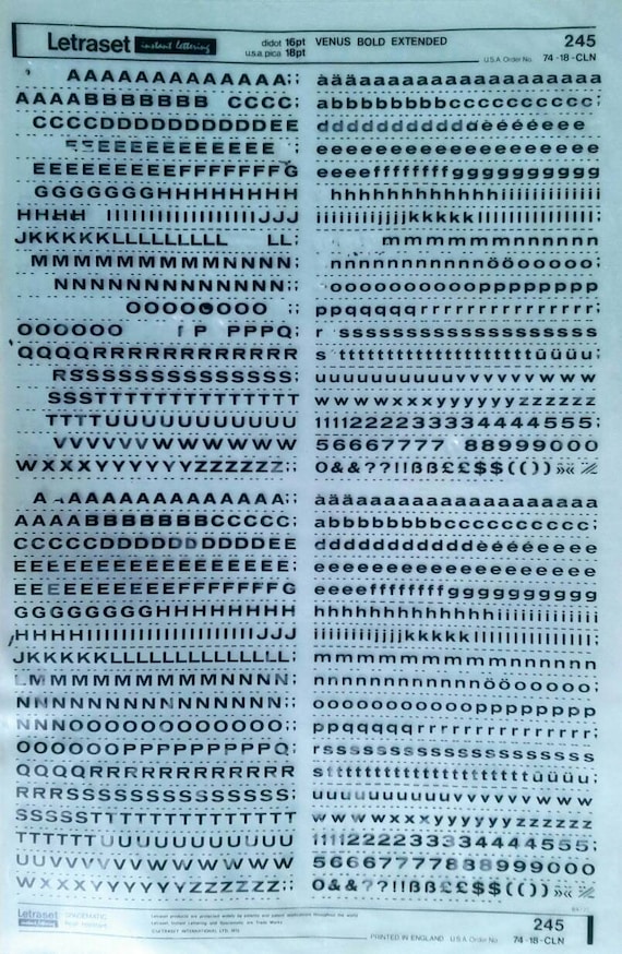VENUS BOLD EXTENDED (16pt/66pt/96pt) Letraset Vintage Instant Rub