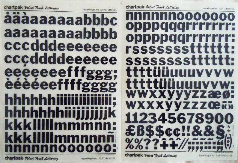 FRANKLIN GOTHIC 96pt 72pt Chartpak Dry Rub on Letter Transfers choose