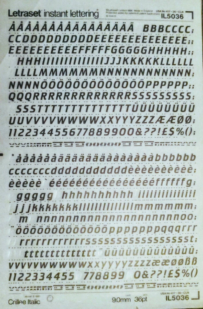 Crillee Italic Letragraphica Letraset Vintage Instant Rub On Etsy