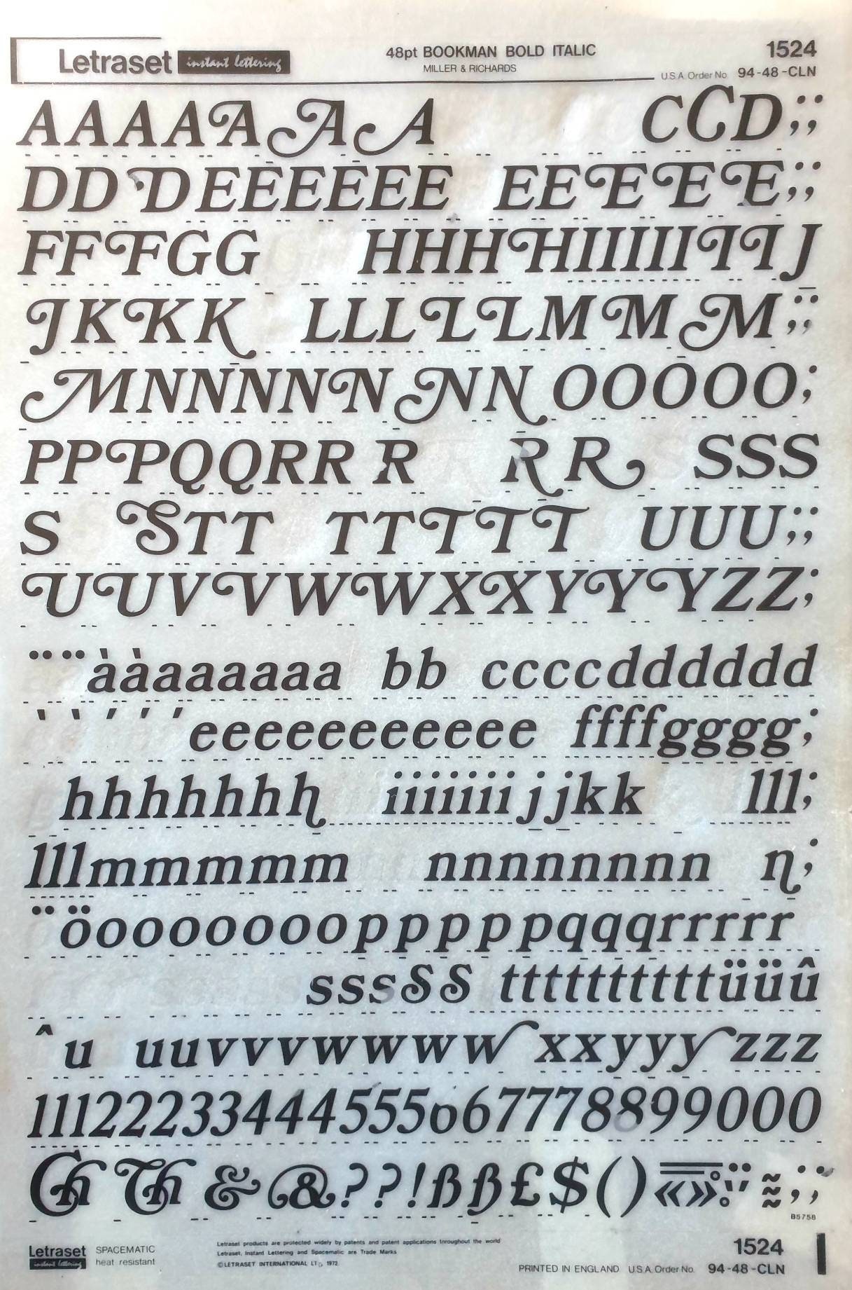 BOOKMAN BOLD ITALIC (36pt) Letraset Dry Rub on Letter/number Transfers ...