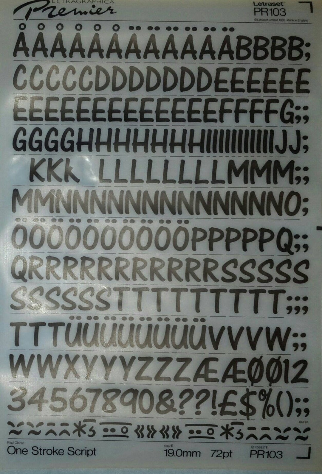 ONE STROKE SCRIPT (36pt/54pt/72pt) Letragraphica Premier Letraset Dry ...