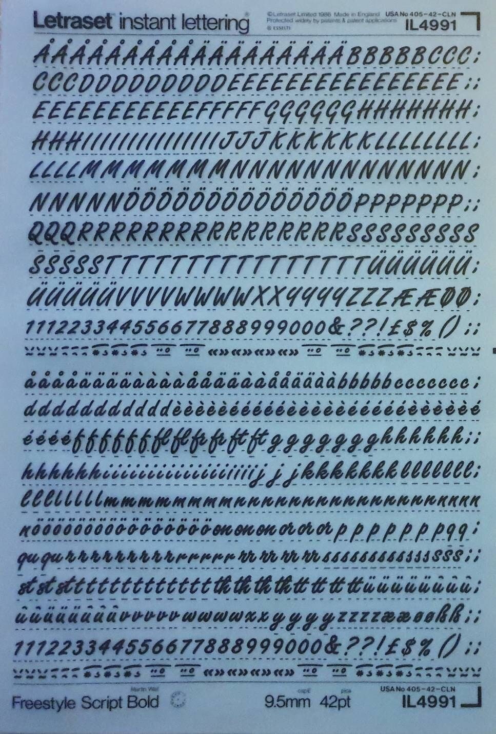 FREESTYLE SCRIPT BOLD (42pt/60pt) Letraset instant rub on letter transfers (choose font size)