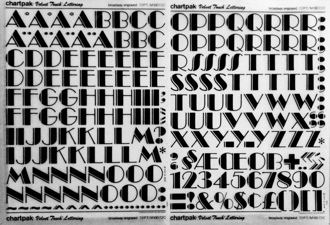 Chartpak Lettering Transfer BROADWAY ENGRAVED - Chartpak Letter/number Vintage Dry Rub on Transfers ...