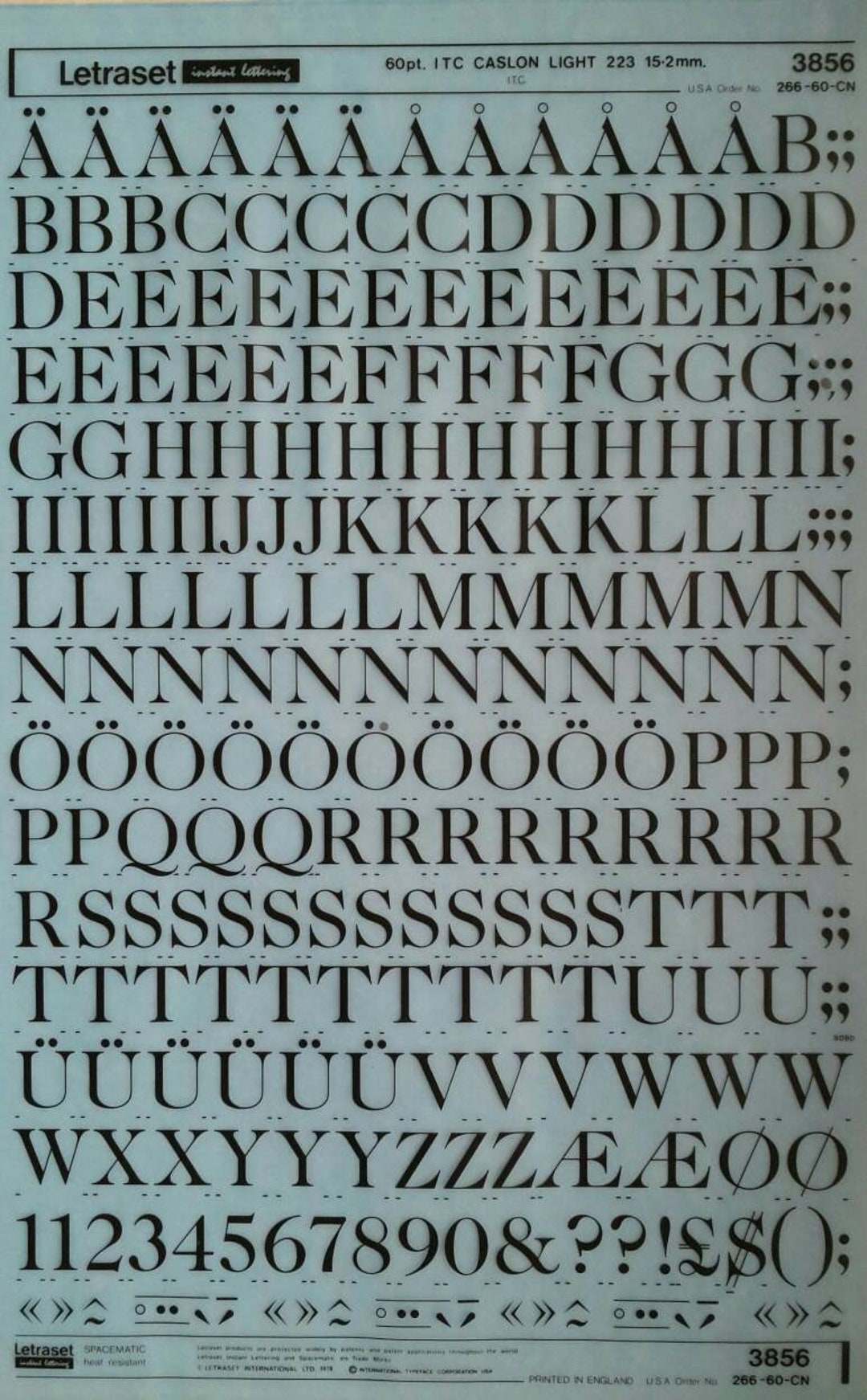 CASLON LIGHT (60pt/48pt/30pt) Letraset Instant Rub on Letter Alphabet ...