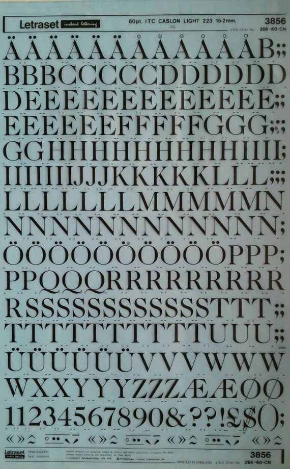 CASLON LIGHT Letraset Instant Rub On Letter Alphabet Etsy Australia