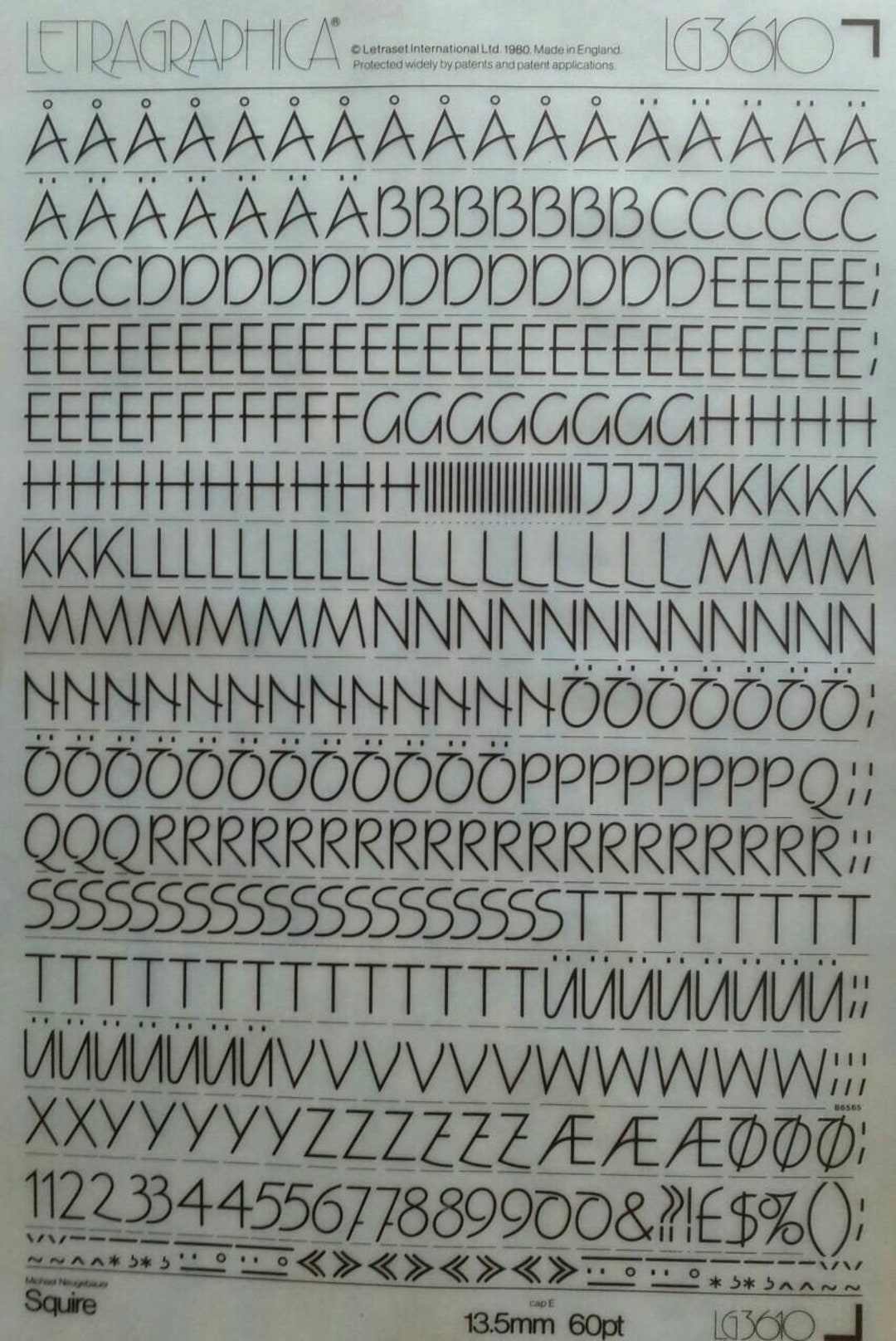 SQUIRE (60pt) Letragraphica Letraset ビンテージ インスタント