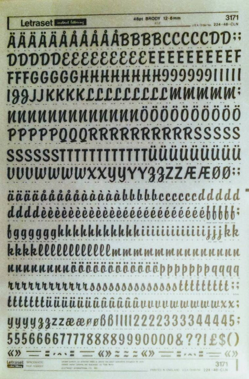 BRODY (60pt/48pt/36pt/30pt) Letraset Vintage Rub on Letter/number ...