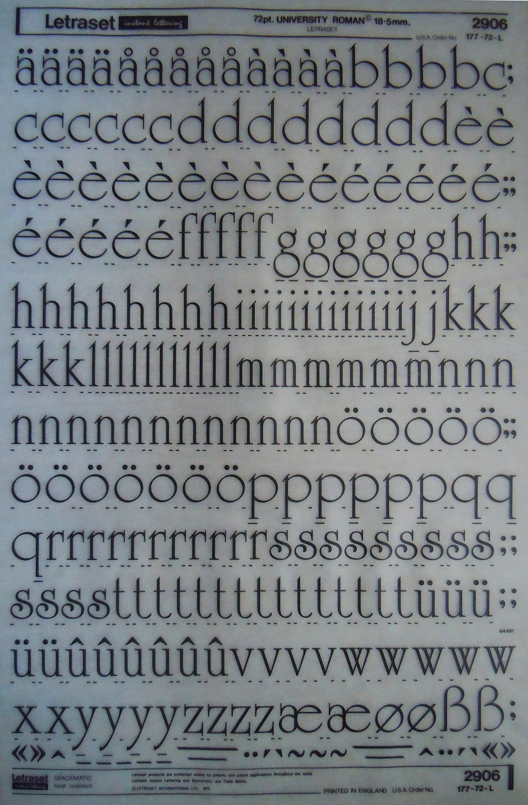 UNIVERSITY ROMAN (60pt/48pt/36pt/30pt/24pt) Letraset Instant Rub on ...