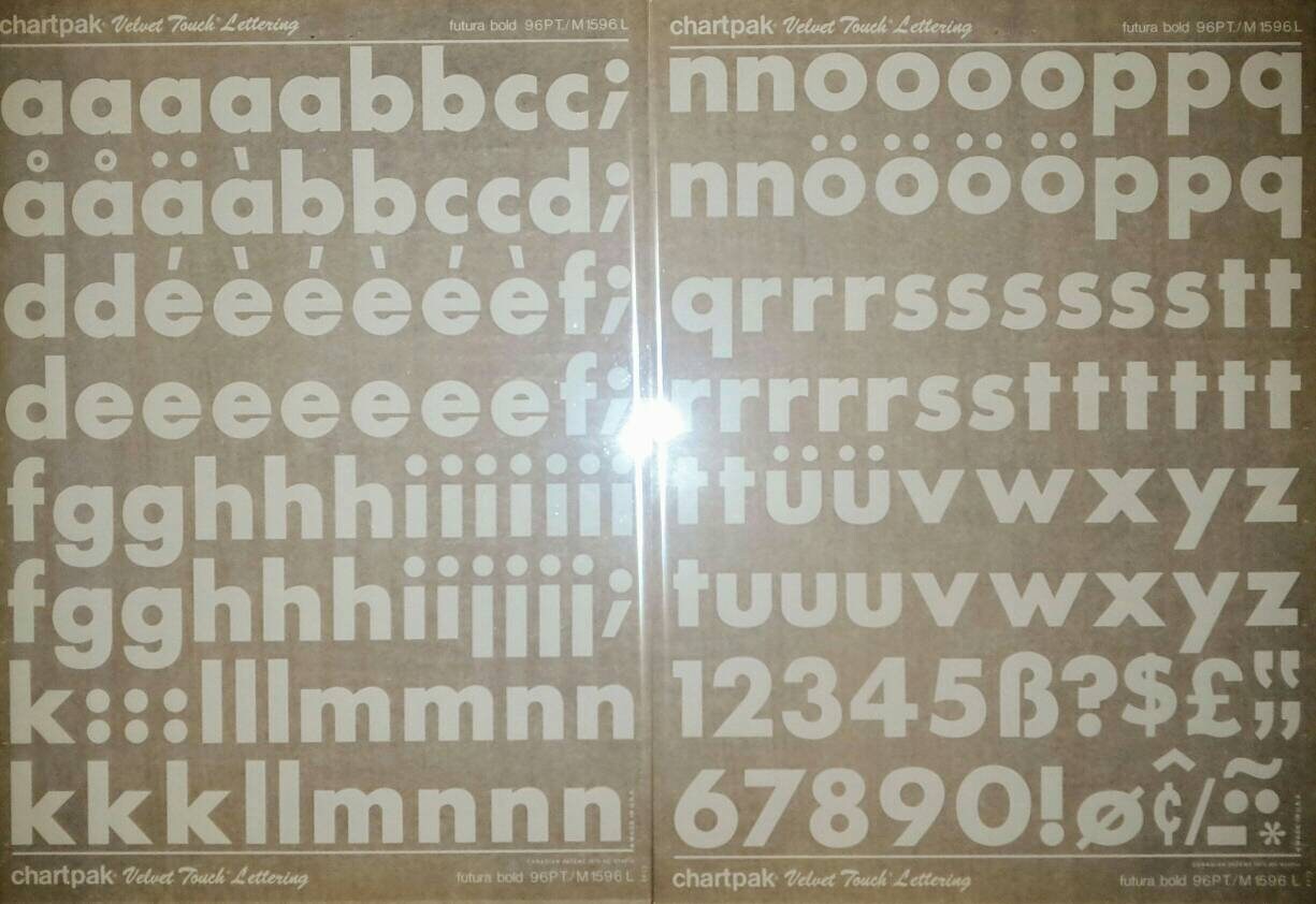 Chartpak Lettering Transfer FUTURA BOLD (96pt/72pt) White Chartpak Letter/number Dry Rub on ...