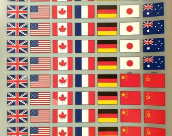 Banderas MUNDIALES / Banderas EUROPEAS / Banderas del Reino Unido Frotar en transferencias Letraset / Decadry vintage frotes