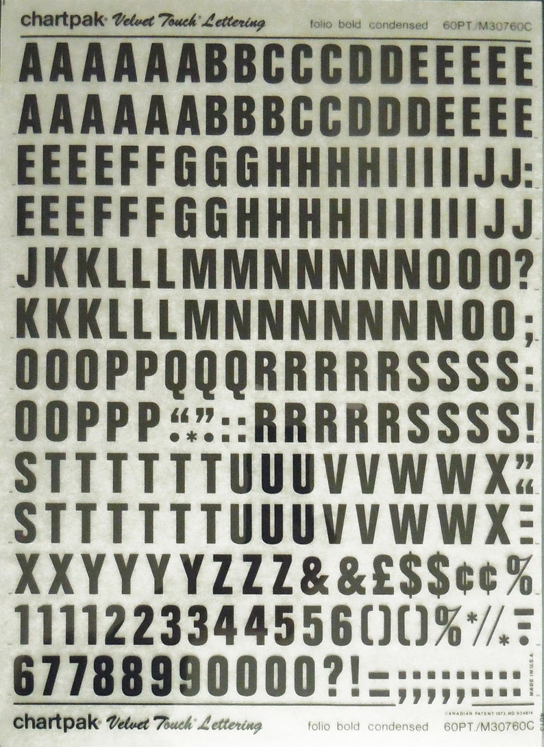 Chartpak Lettering Transfer FOLIO BOLD CONDENSED - Letraset & Chartpak Instant Rub on Dry Letter ...