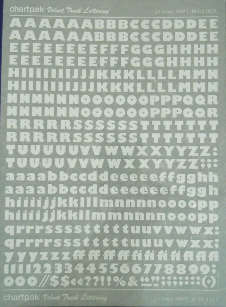Chartpak Lettering Transfer White GILL KAYO - Chartpak Instant Rub on Letter Transfers Font (choose ...