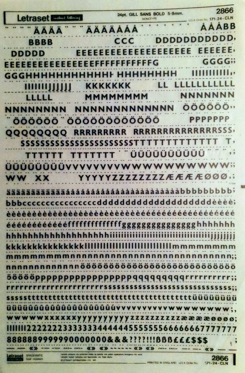 GILL SANS BOLD (60pt/48pt) Letraset Instant Dry Rub on Letter Transfers ...
