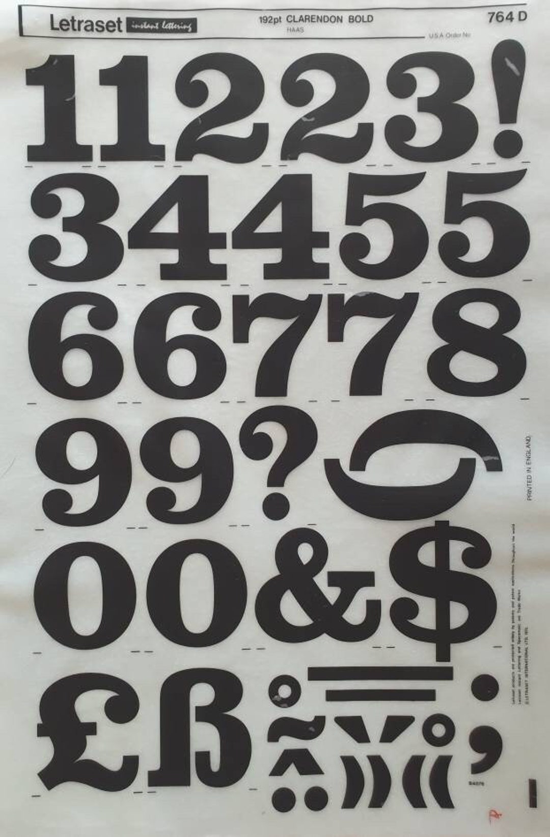 レプトンフォント CLARENDON BOLD NUMBERS (144pt) Mecanorma Instant Rub on Numeral