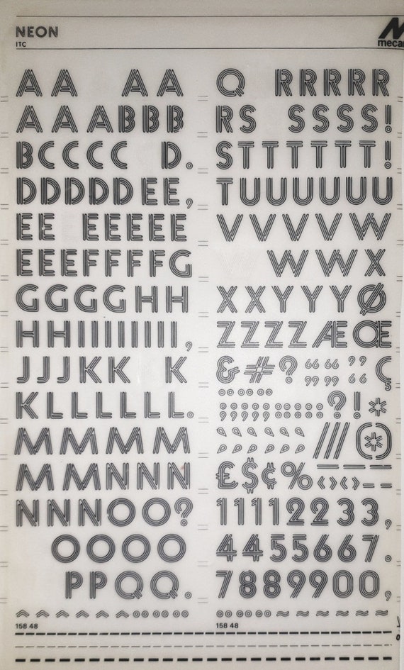 NEON (72pt/48pt/36pt) Letraset Letragraphica / Mecanorma Dry Rub