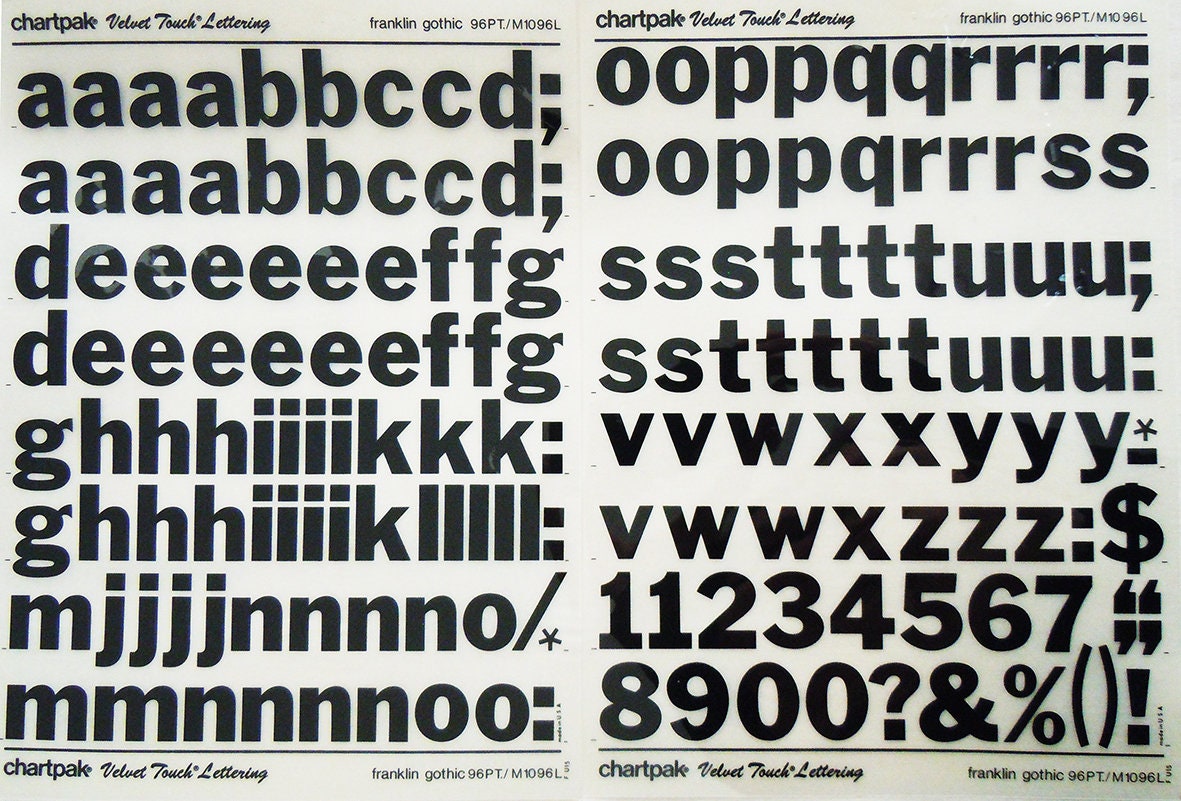 FRANKLIN GOTHIC 96pt 72pt Chartpak Dry Rub on Letter Transfers choose