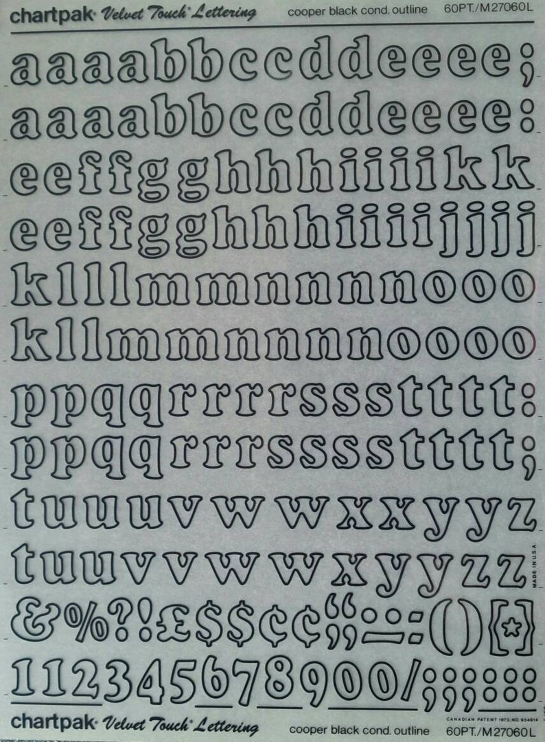 Chartpak Lettering Transfer COOPER BLACK Condensed OUTLINE (48pt/60pt/72pt/96pt) Chartpak Letter ...