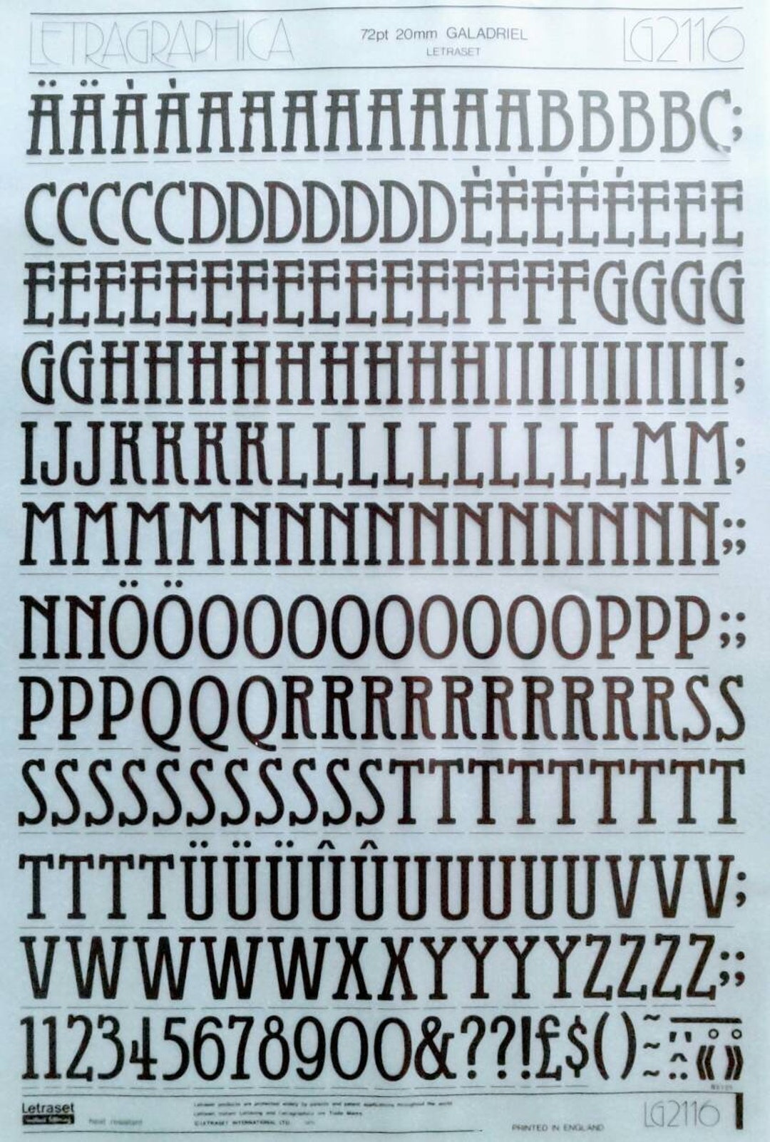 GALADRIEL (48pt/72pt) Letragraphica Letraset Dry Rub on Letter ...
