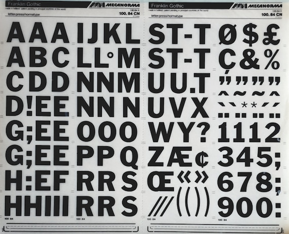 FRANKLIN GOTHIC (24pt/48pt/60pt/84pt) Mecanorma Dry Rub on Letter