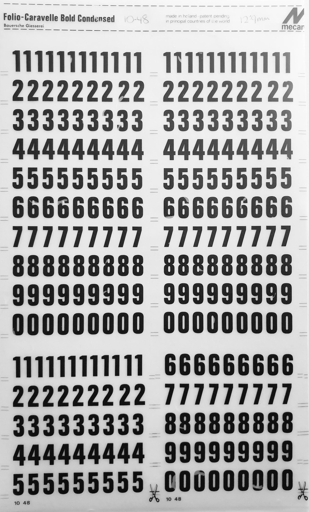 FOLIO CARAVELLE BOLD Condensed Numbers (13mm/7.5mm) Mecanorma Numeral ...