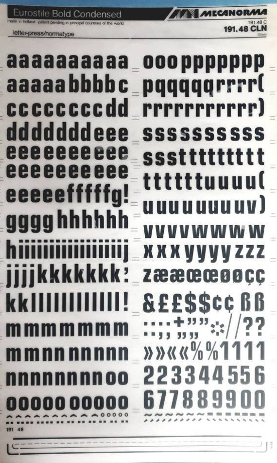 レプトンフォント EUROSTILE BOLD CONDENSED (20pt/36pt/48pt) Mecanorma 文字/数字
