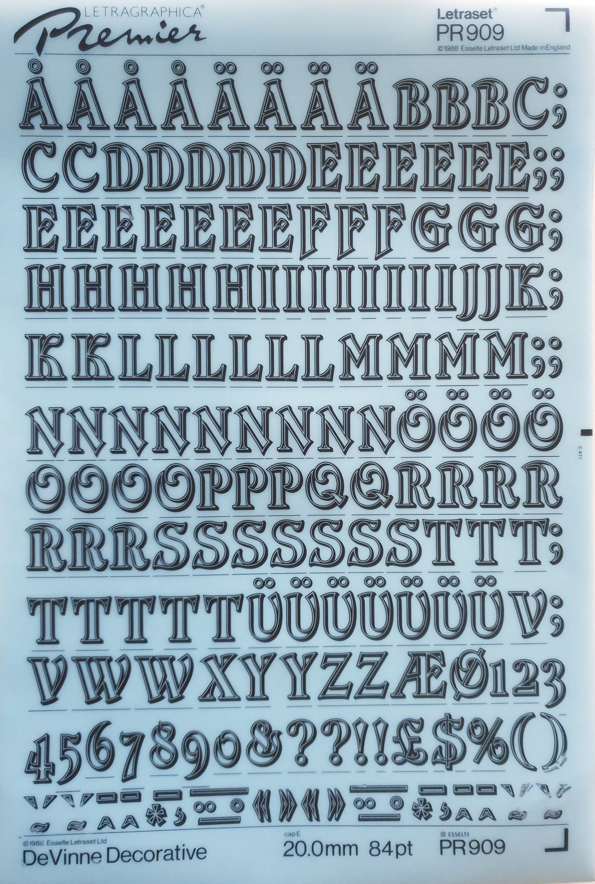 レプトンフォント DEVINNE DECORATIVE (54pt/84pt) Premier Letraset Letragraphica