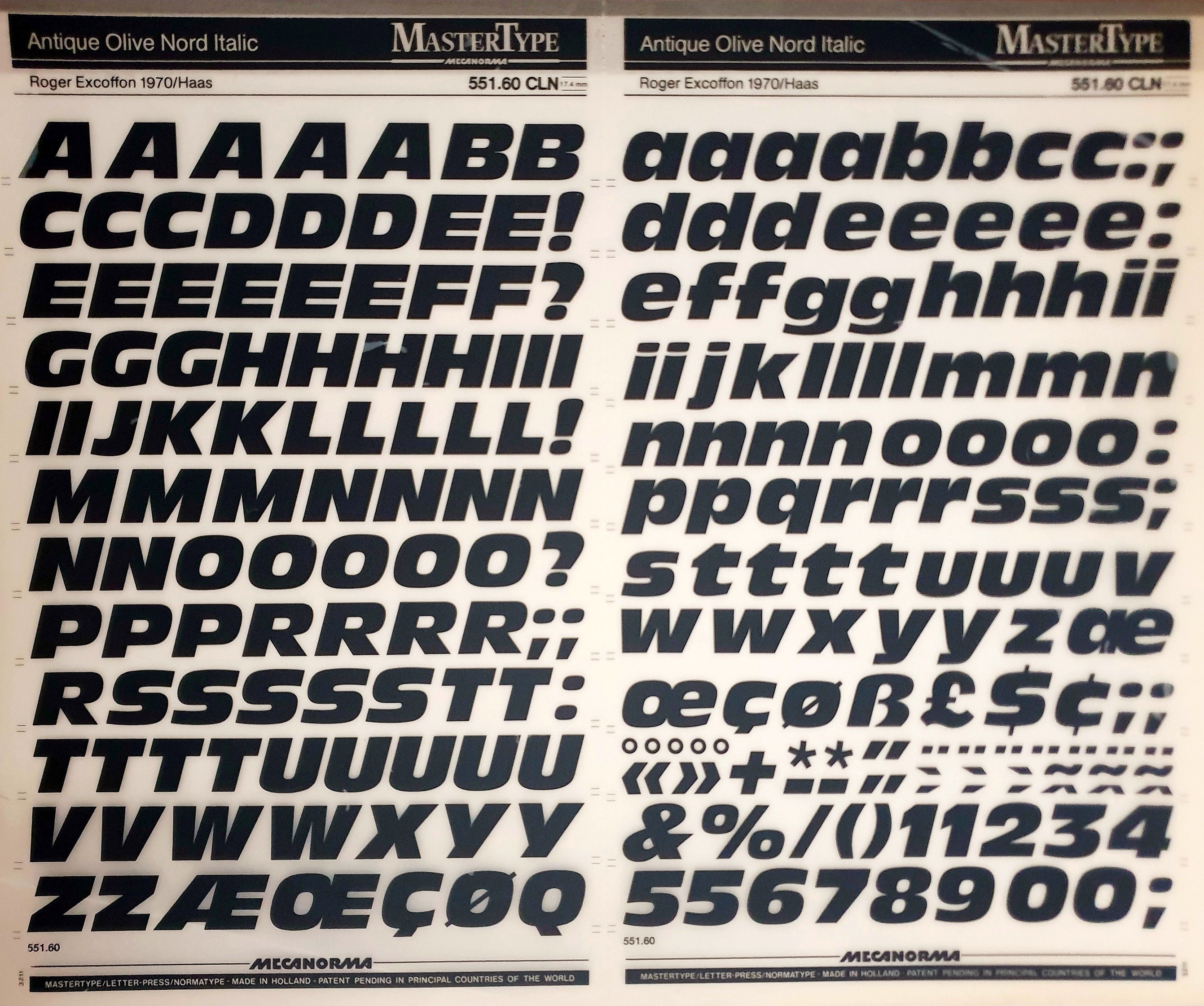 ANTIQUE OLIVE NORD Italic (60pt) Mecanorma Mastertype Dry Rub on