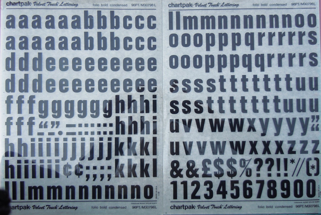 Chartpak Lettering Transfer FOLIO BOLD CONDENSED - Letraset & Chartpak Instant Rub on Dry Letter ...