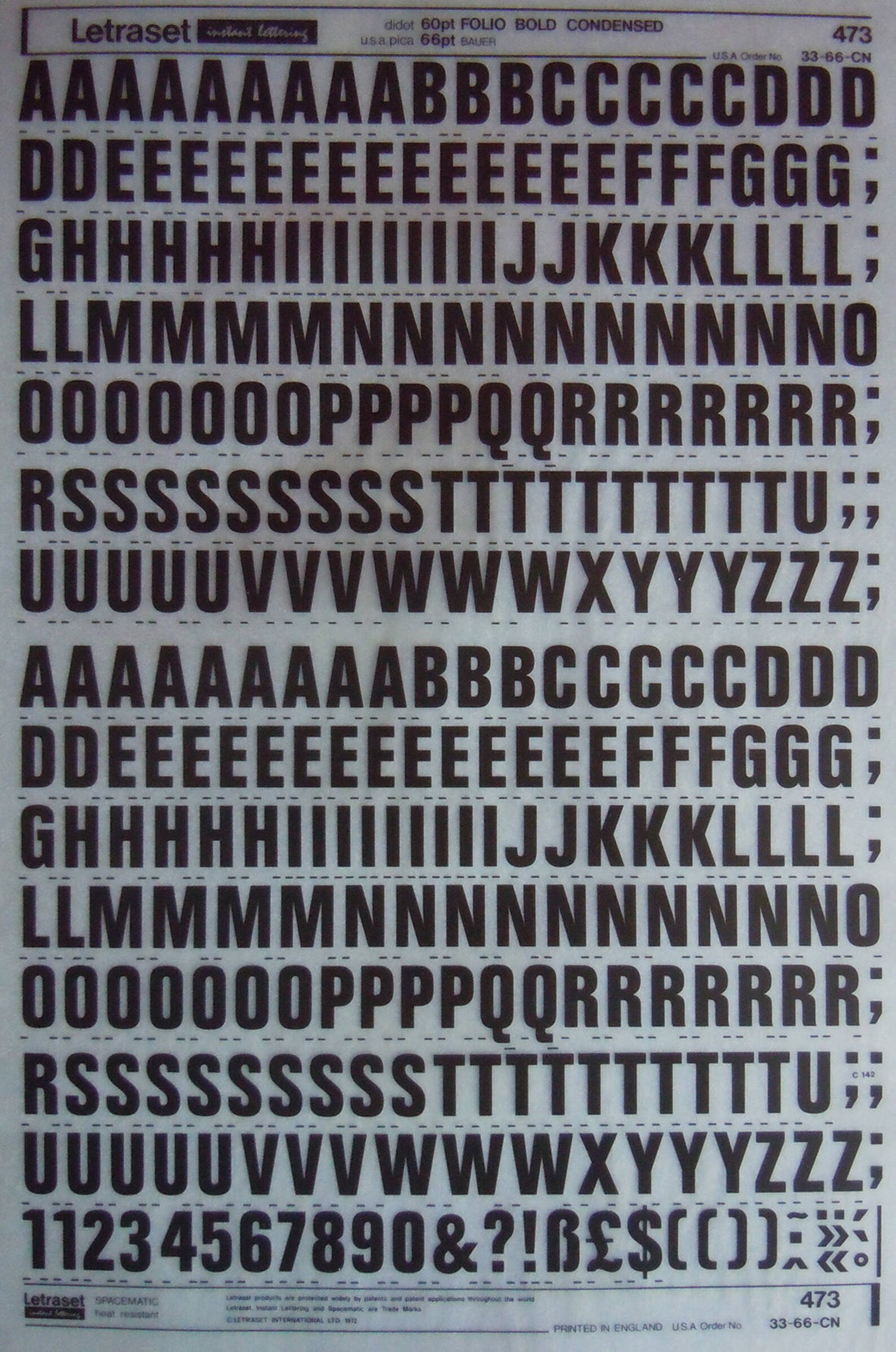 Chartpak Lettering Transfer FOLIO BOLD CONDENSED - Letraset & Chartpak Instant Rub on Dry Letter ...