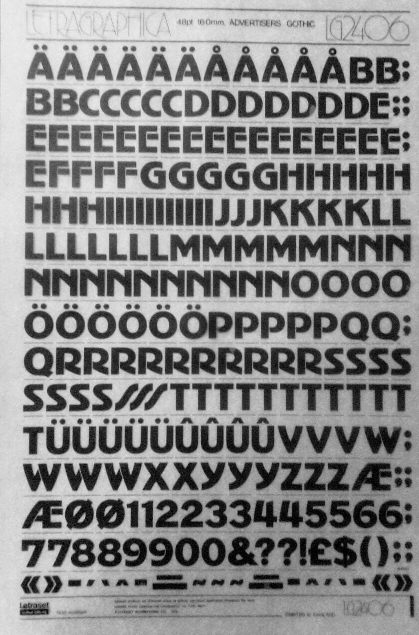 ADVERTISERS GOTHIC (48pt/42pt/30pt) Letragraphica Letraset Dry Rub