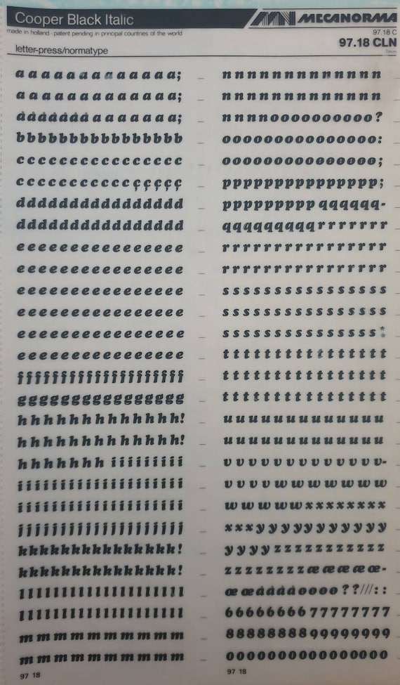 英語太① COOPER BLACK ITALIC (72pt/60pt/48pt) Mecanorma 文字/数字