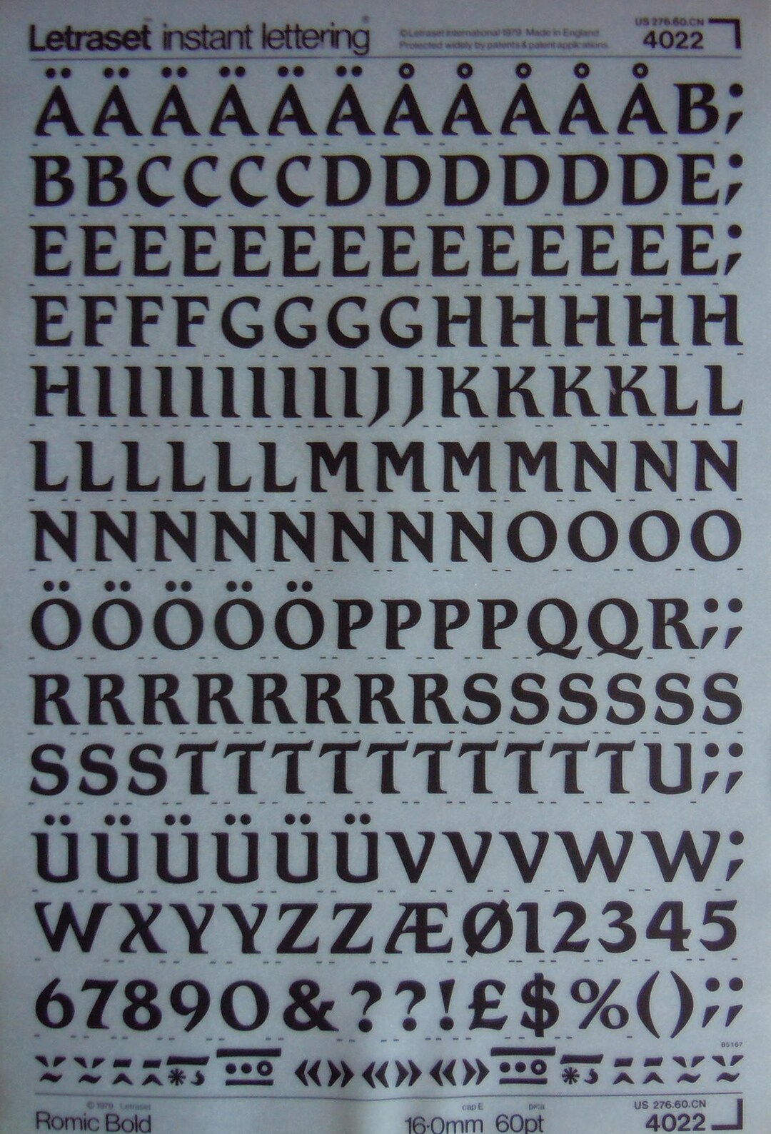ROMIC BOLD (48pt/36pt) Letraset Instant Rub on Letter Transfers (choose ...